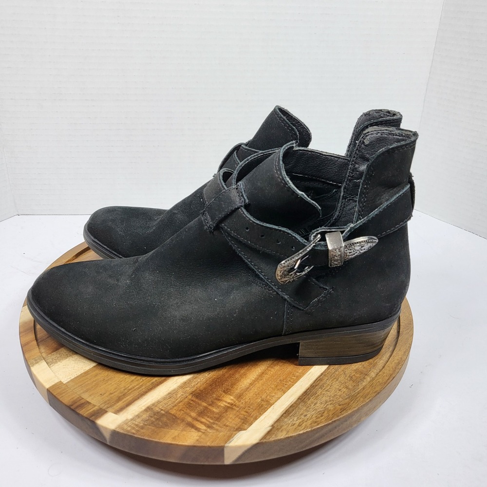 Carvela Kurt Geiger Ankle Boots Womens 38 Black Excellent Leather Buckle Moto